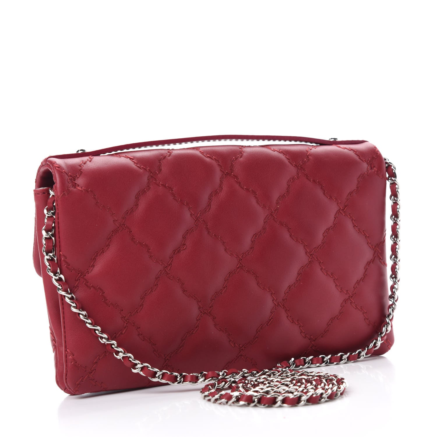 Chanel Calfskin Quilted Double Stitch Hamptons Clutch with Chain Red 3 of 10