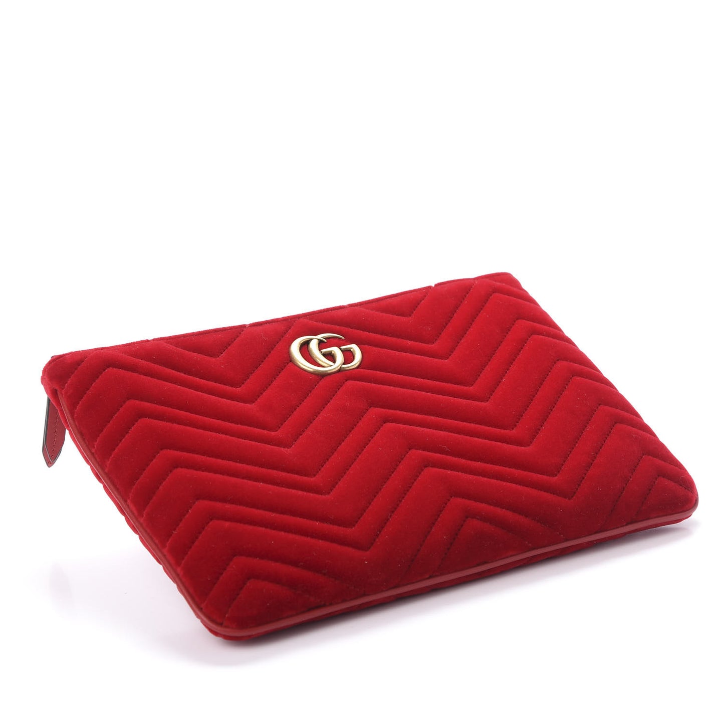 Velvet Matelasse GG Marmont Zip Pouch Hibiscus Red