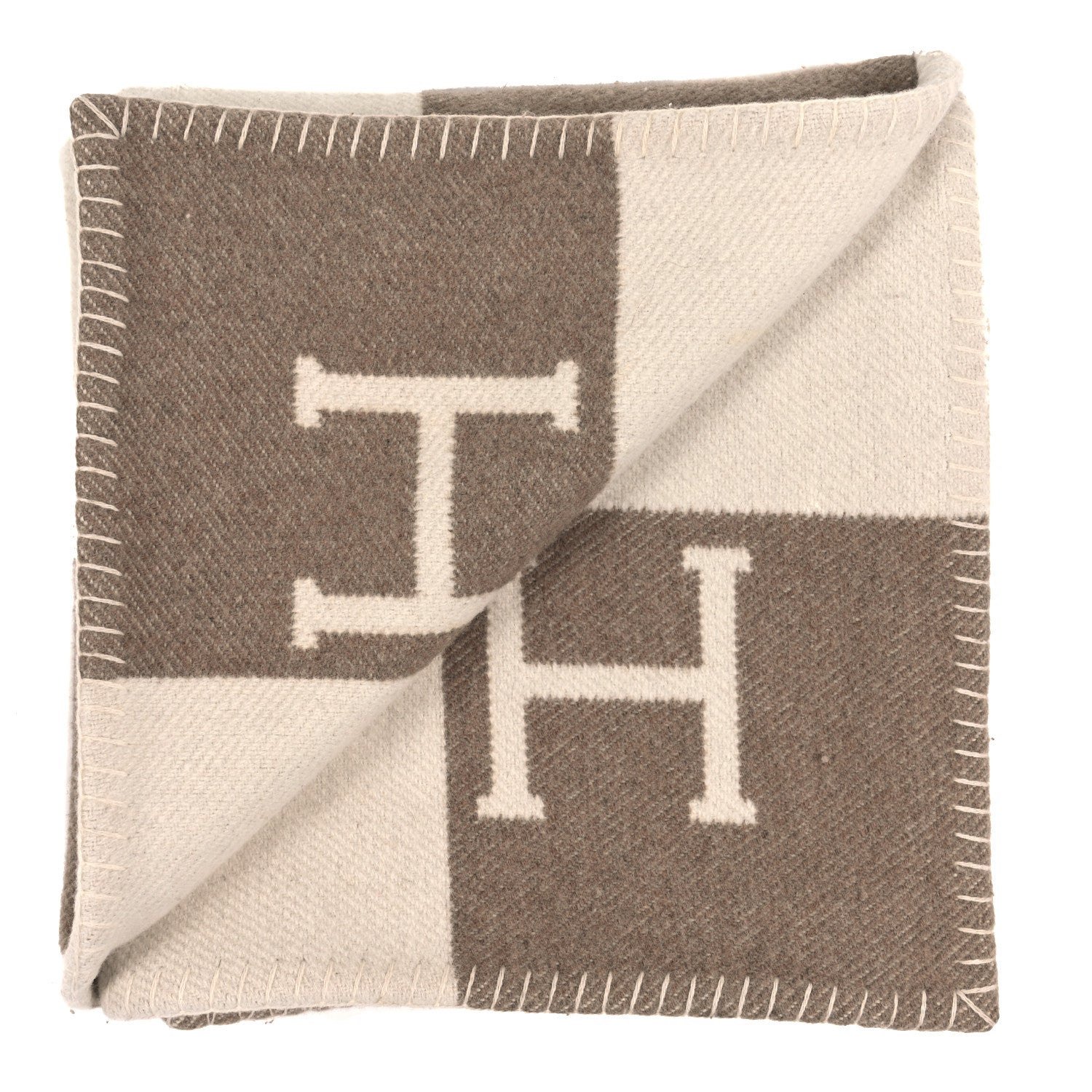 Hermes Wool Cashmere Avalon Baby Blanket Noisette Moyen White 2 of 3