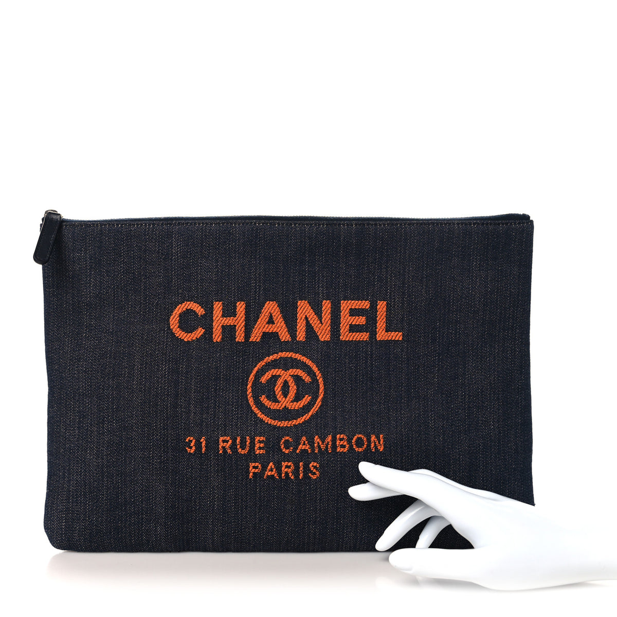 Denim Large Deauville Pouch Clutch Blue Orange