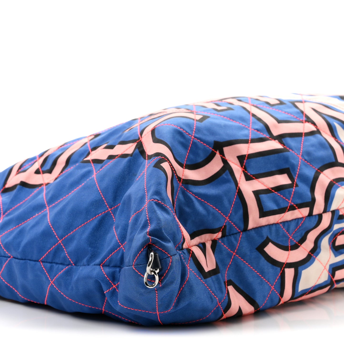 Nylon Stitched Printed Logo Shopping Bag Blue Multicolor