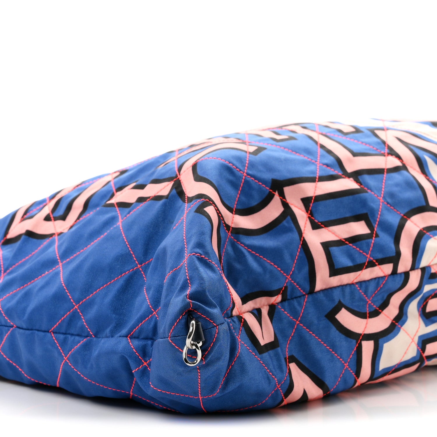 Chanel Nylon Stitched Printed Logo Shopping Bag Blue Multicolor 8 of 9