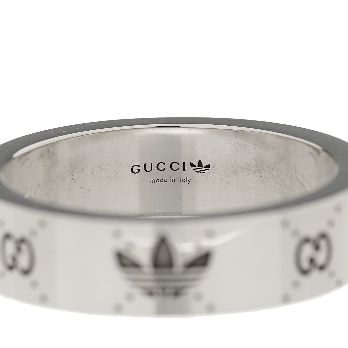Gucci X ADIDAS Sterling Silver Trefoil GG Monogram Band Ring 63 10.5 4 of 7