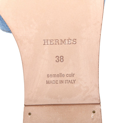 Hermes Denim Canvas Oran Sandals 38 Bleu Clair 6 of 11