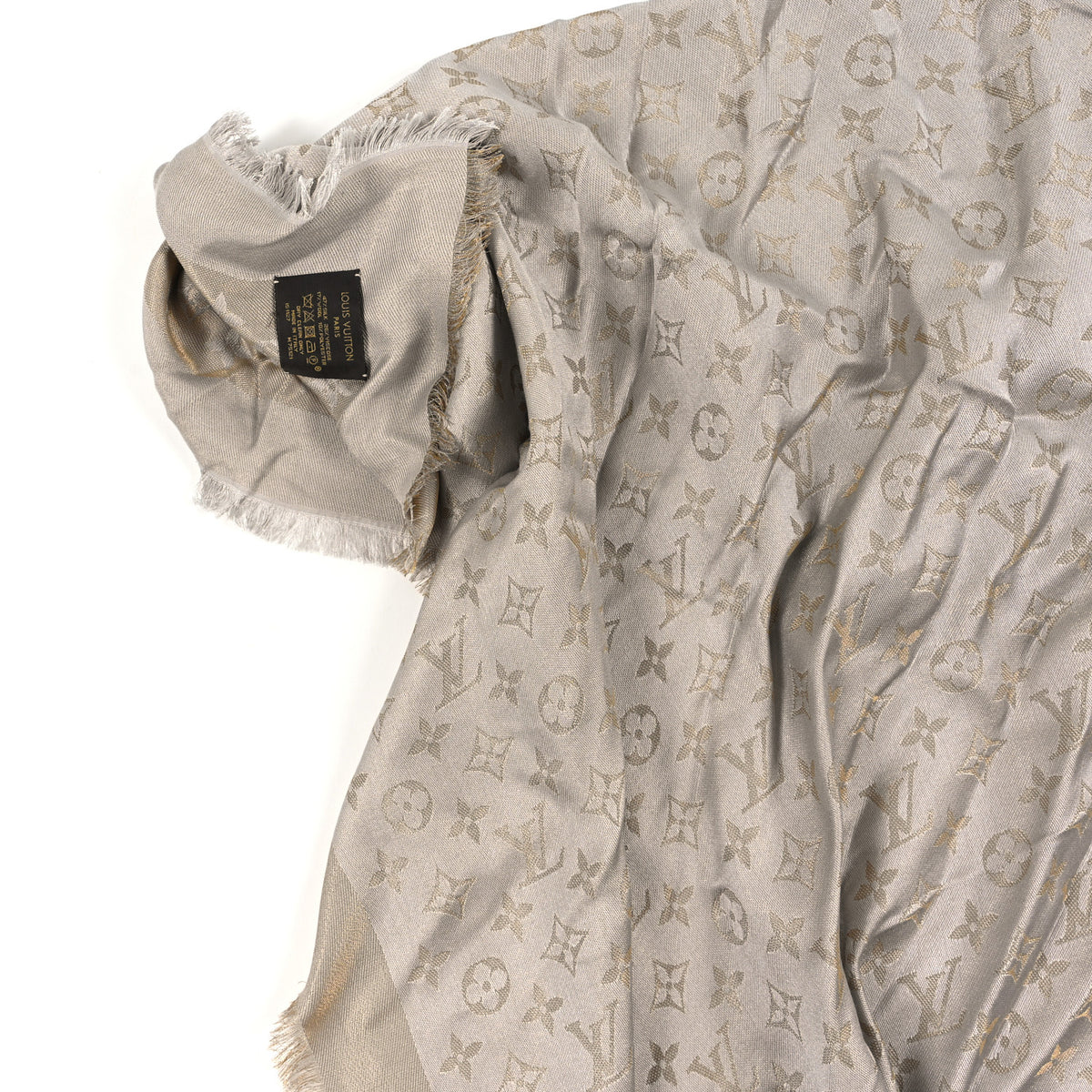 Silk Lurex Wool Monogram Shine Shawl Greige