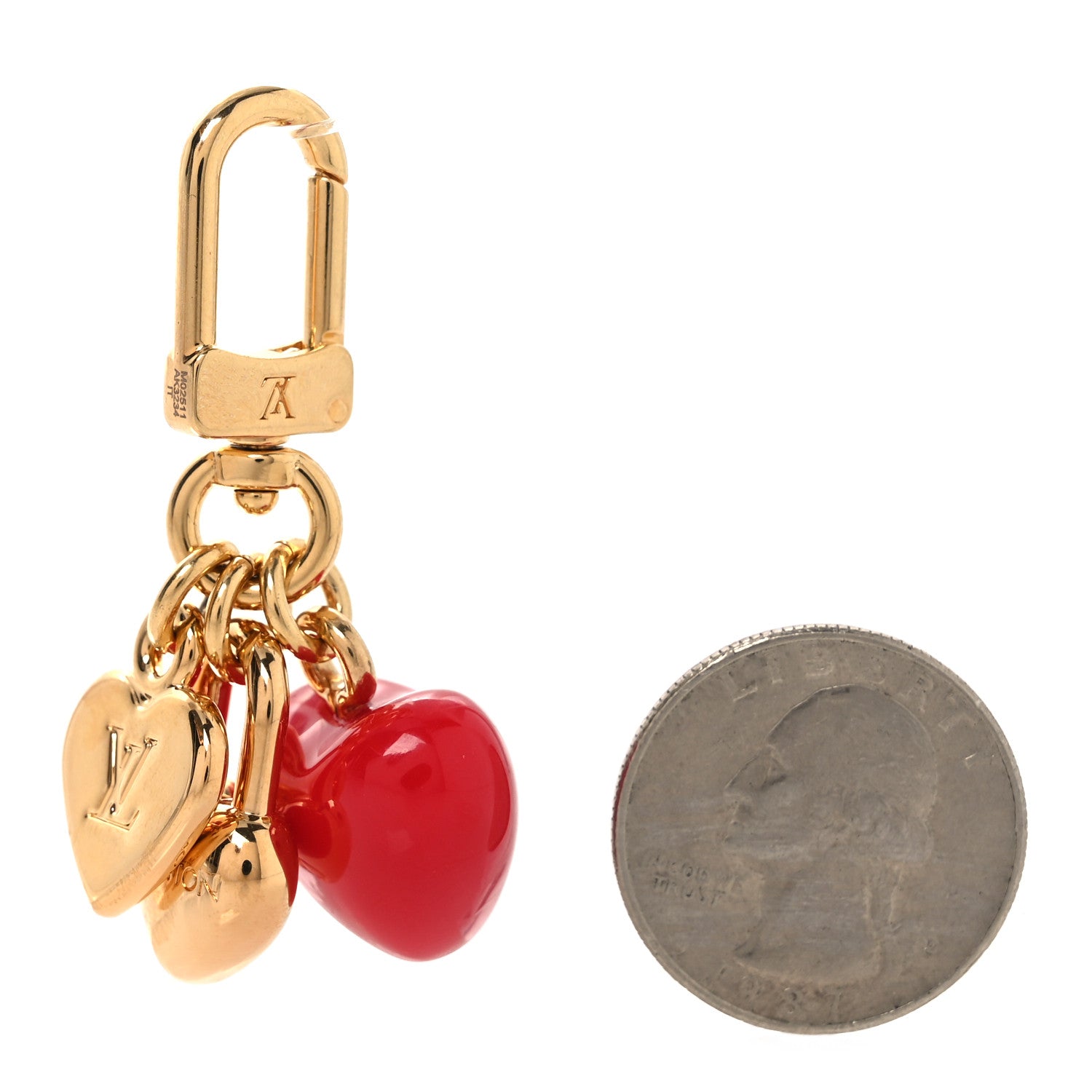 Louis Vuitton Micro Charms LV Heart Bag Charm Key Holder Gold Red 2 of 3