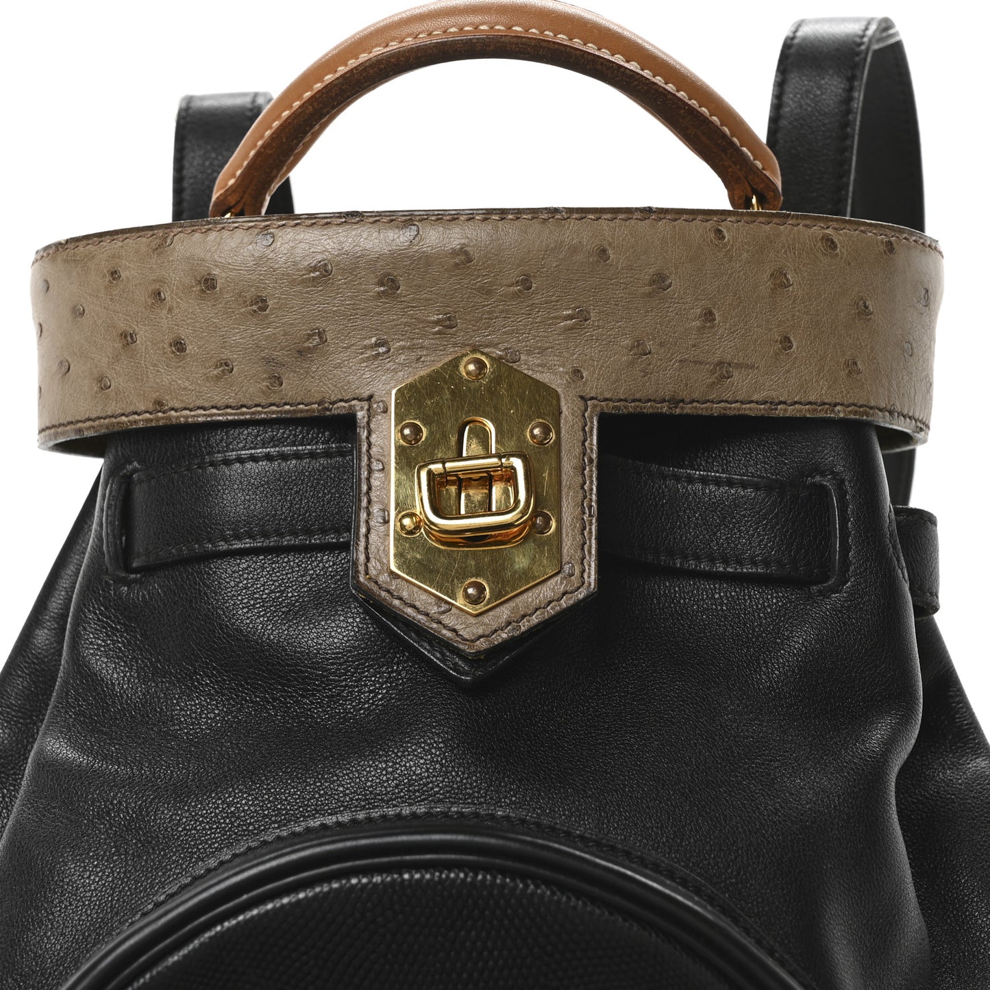 Gulliver Ostrich Lizard Sumac Handbag Black Mousse Gold