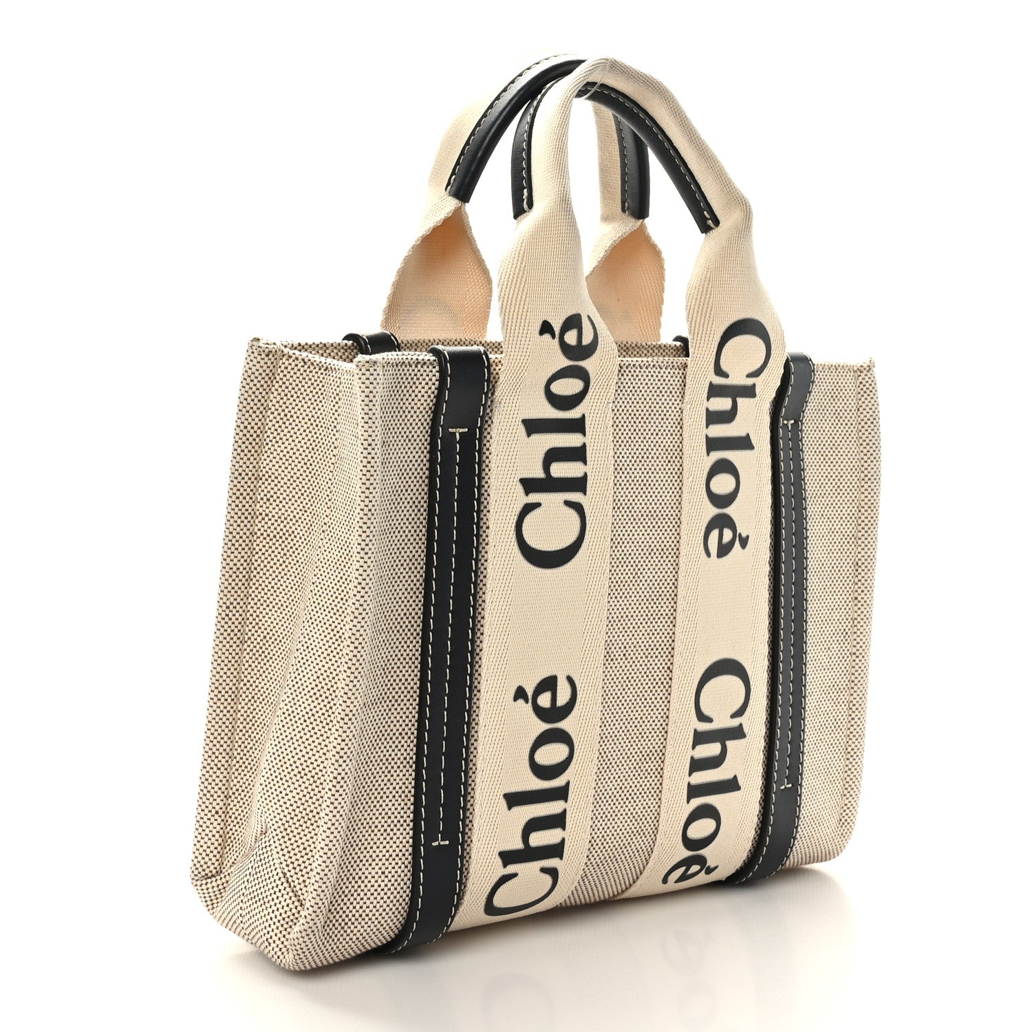 Chloe Cotton Calfskin Small Woody Ribbon Tote White 3 of 8