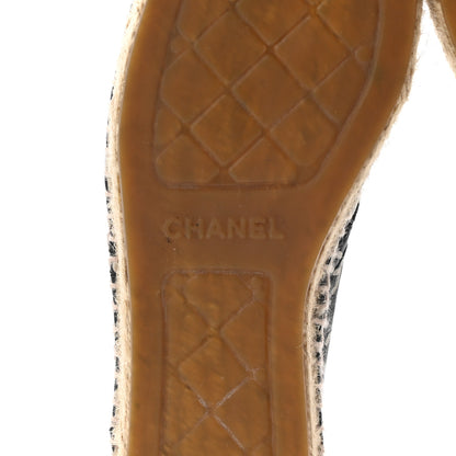 Chanel Lambskin Printed CC Lace Up Espadrilles 38 Black White 6 of 15