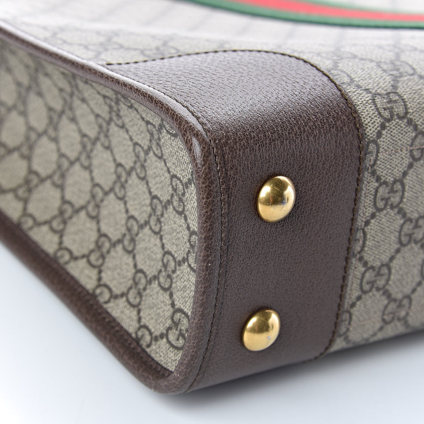 GG Supreme Monogram Textured Calfskin Web Medium Ophidia Slip Handle Tote Beige Ebony New Acero