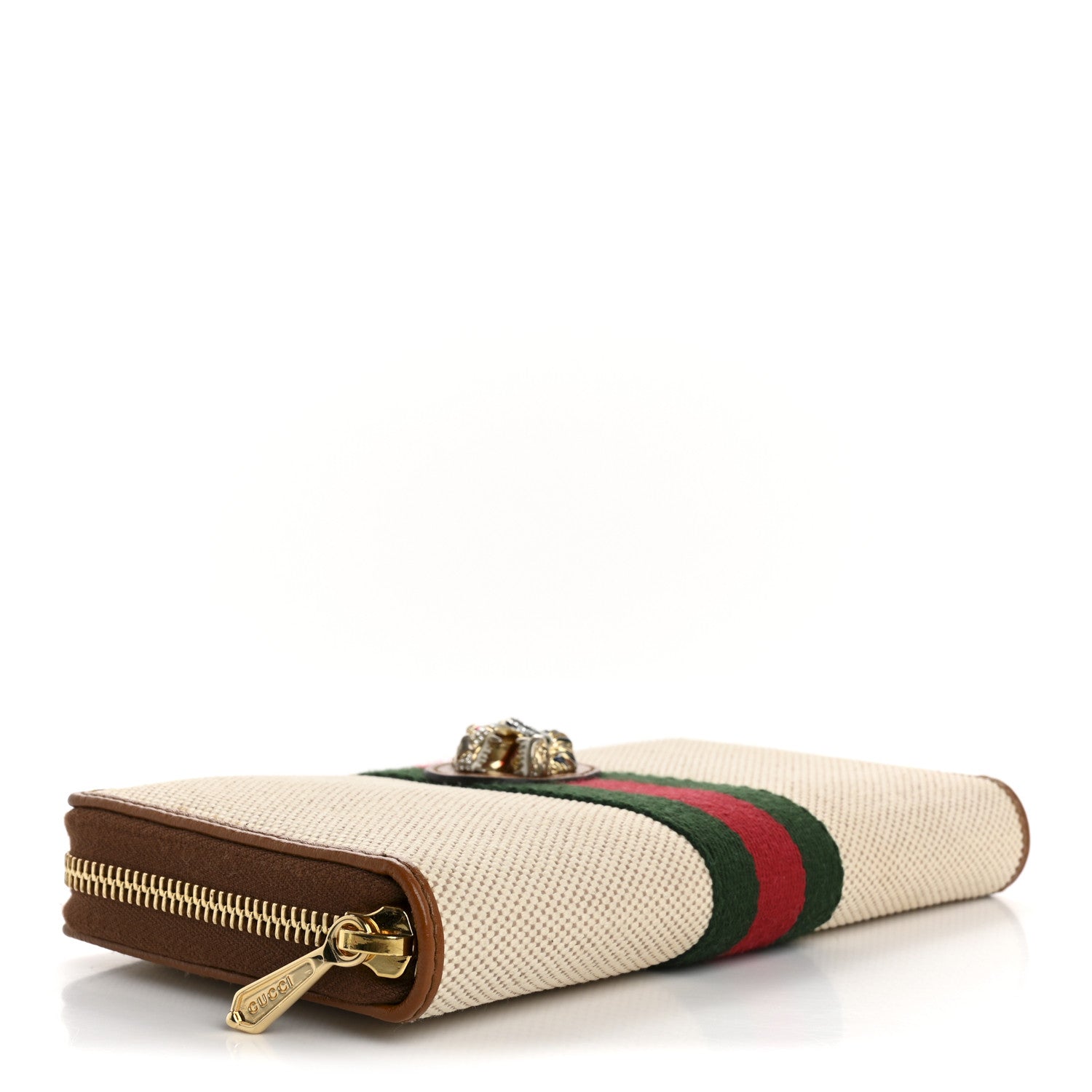 Gucci Vintage Canvas Calfskin Rajah Zip Around Wallet Sand Light Cuir 4 of 9