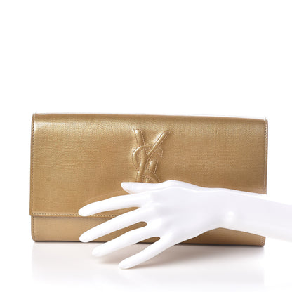 Saint Laurent Patent Linen Large Belle De Jour Clutch Champagne Gold 2 of 9