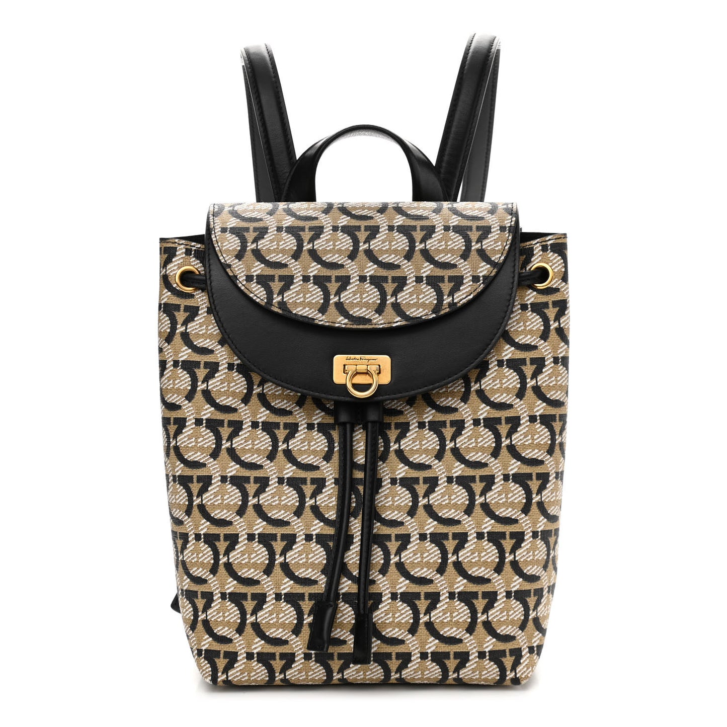 Canvas Calfskin Gancini Backpack Black Beige