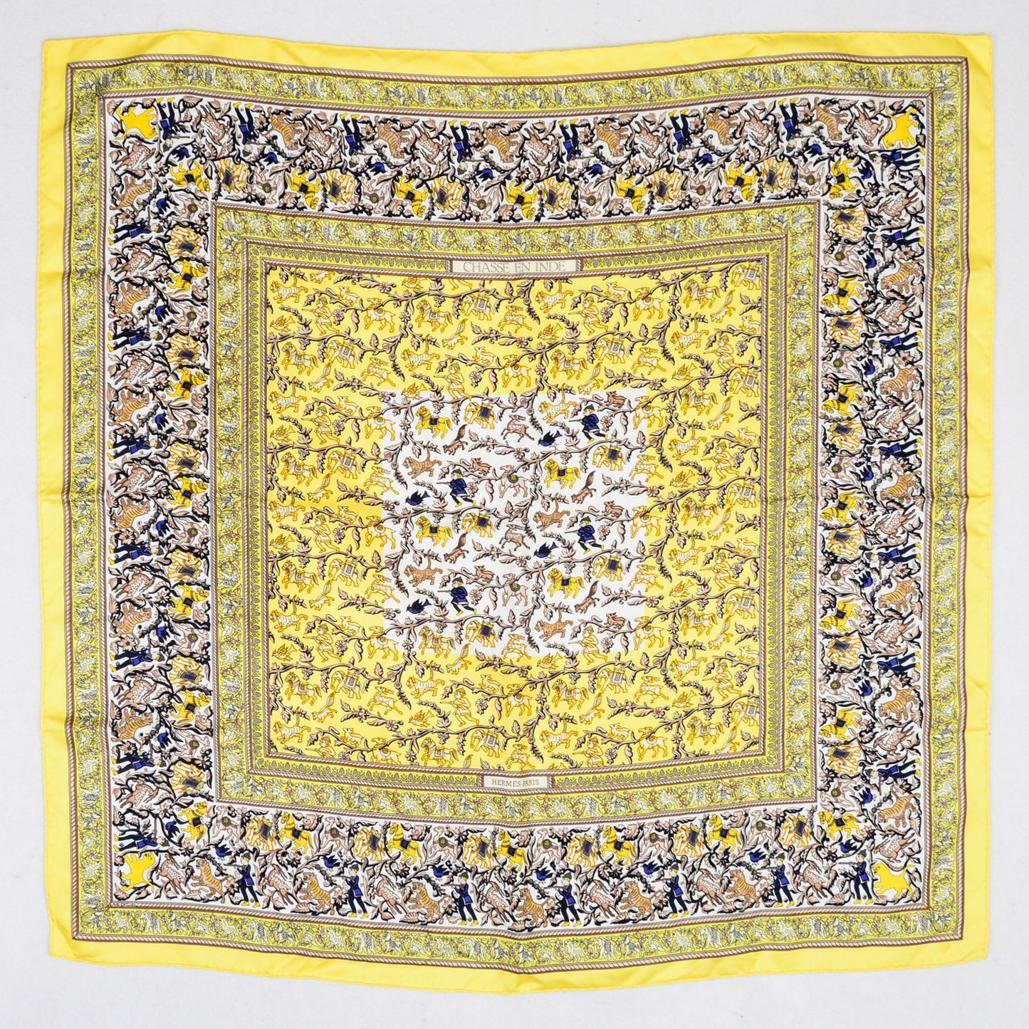 Silk Chasse En Inde Scarf 90 Jaune Caban Blanc