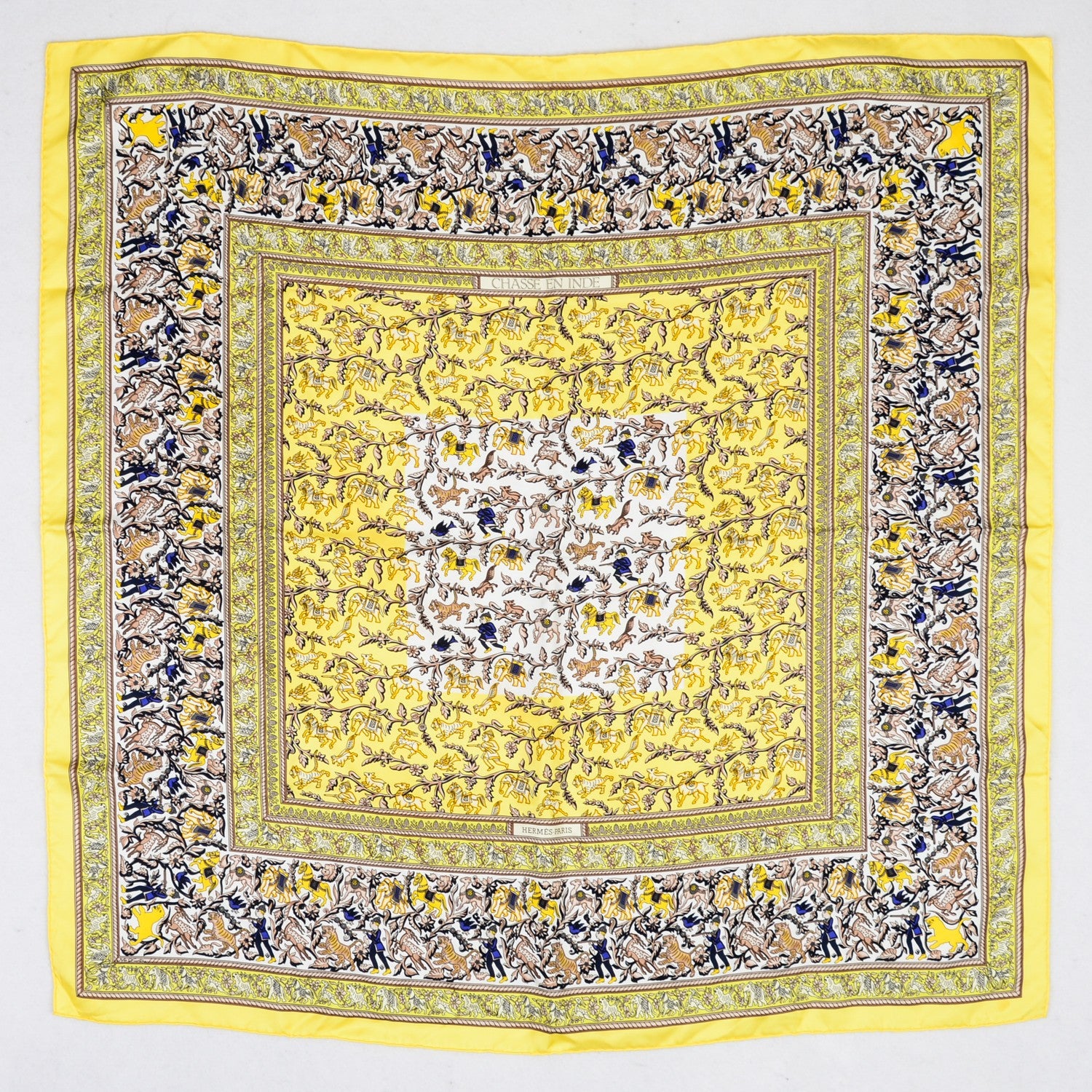 Hermes Silk Chasse En Inde Scarf 90 Jaune Caban Blanc 2 of 5