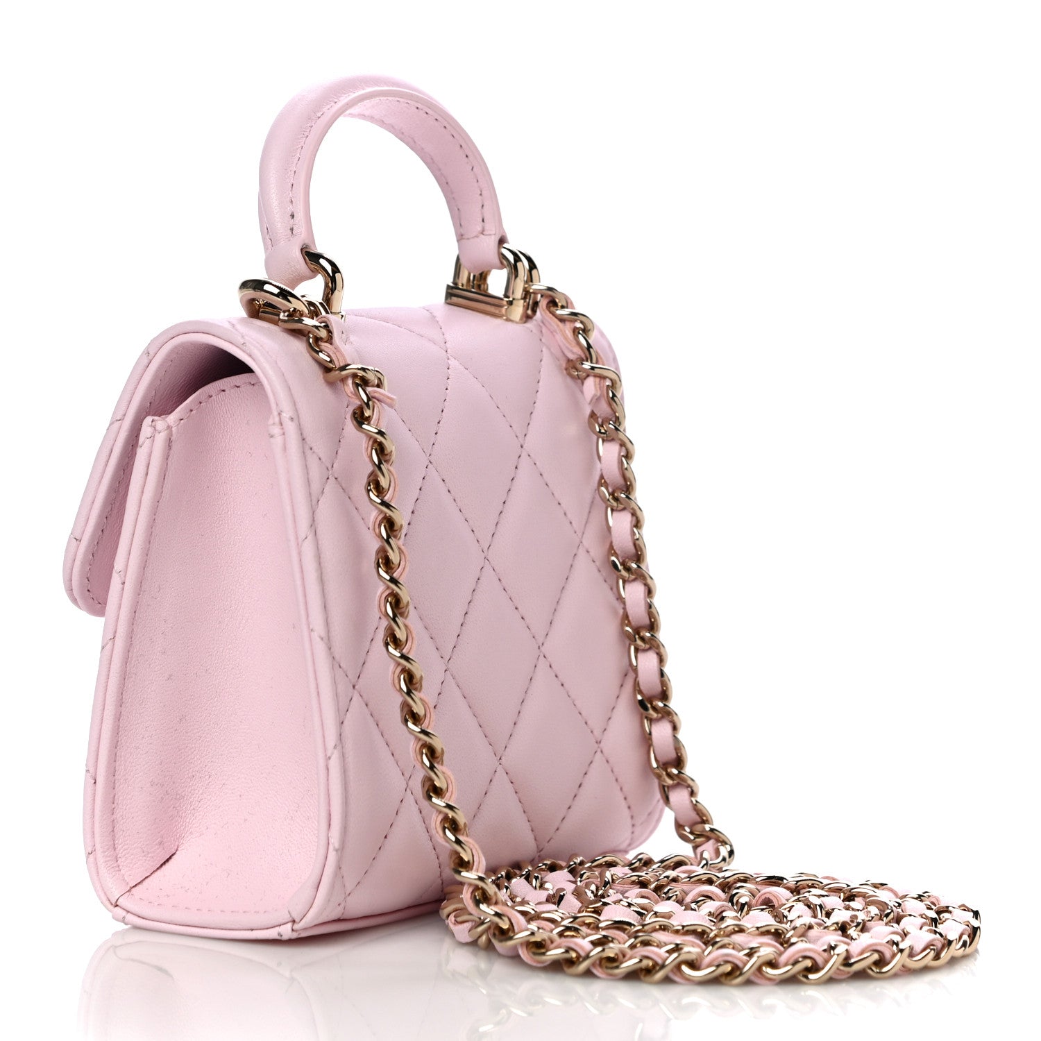 Chanel Lambskin Quilted Top Handle Clutch With Chain Light Pink 3 of 12
