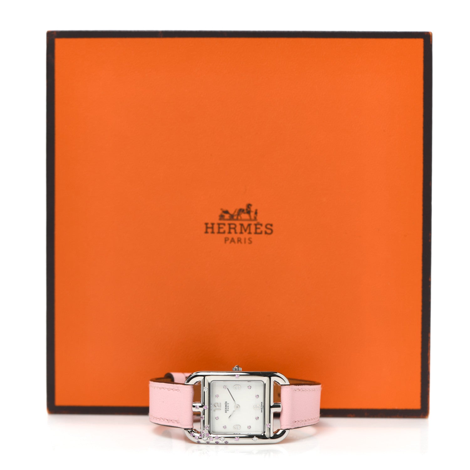 Hermes Stainless Steel Swift Diamond Pink Sapphire Mother of Pearl 23mm Cape Cod Quartz Watch Rose Sakura 5 of 5