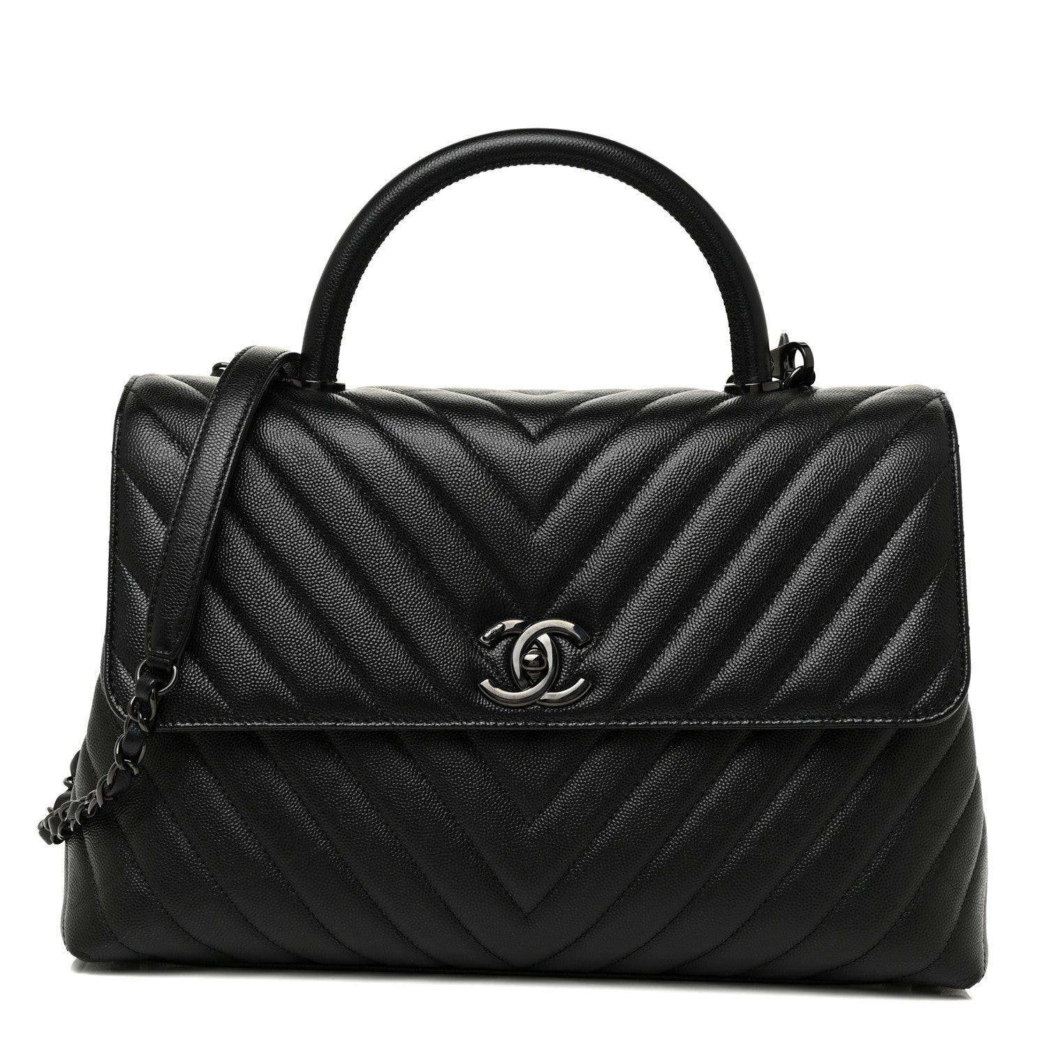 Chanel Caviar Chevron Quilted Medium Coco Handle Flap So Black 1 of 13
