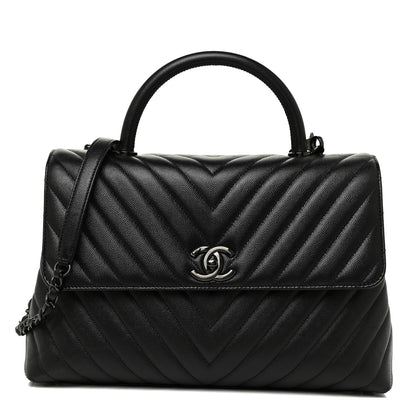 Chanel Caviar Chevron Quilted Medium Coco Handle Flap So Black 1 of 13