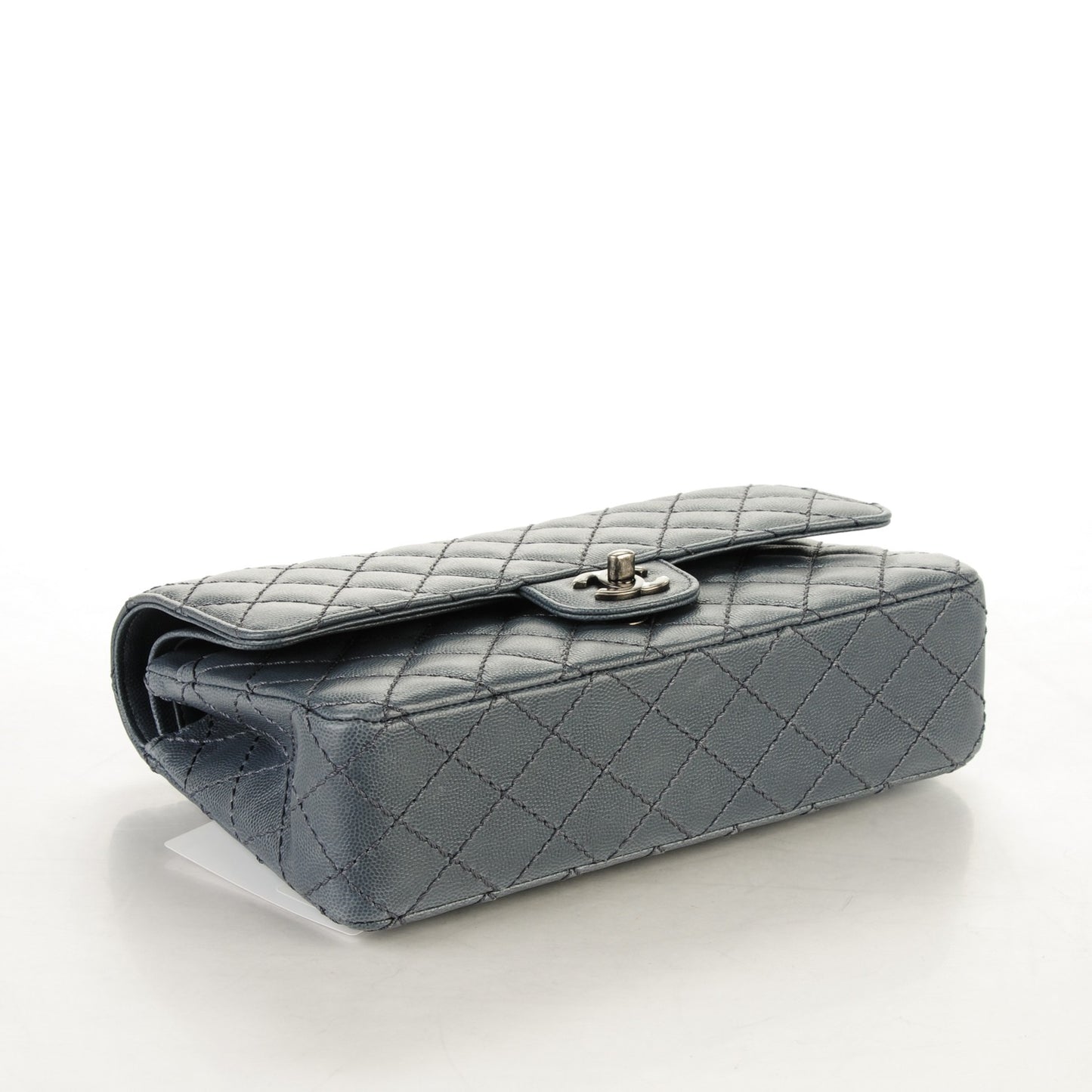 Caviar Quilted Medium Double Flap Grey