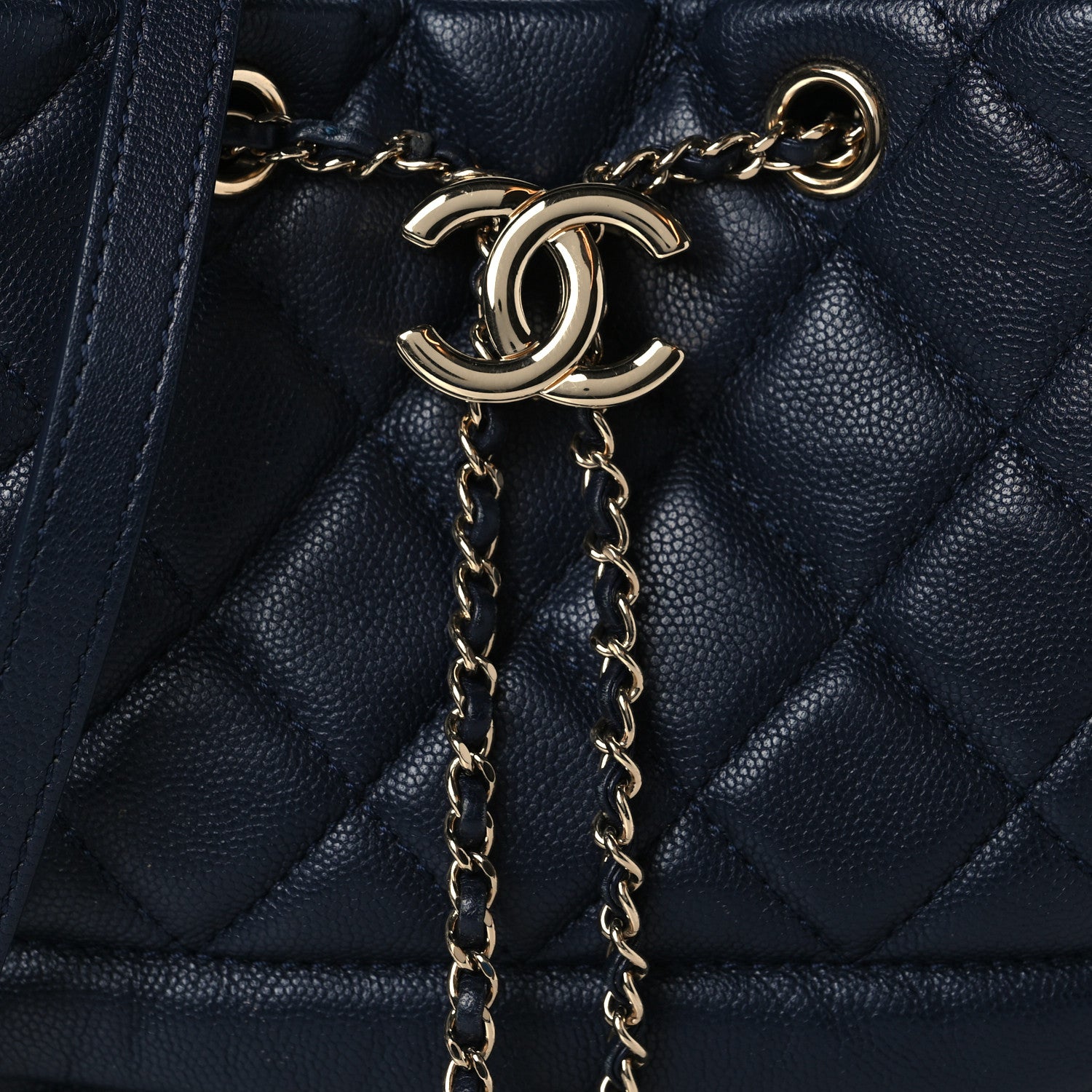 Chanel Caviar Quilted Rolled Up Bucket Drawstring Bag Navy 8 of 10