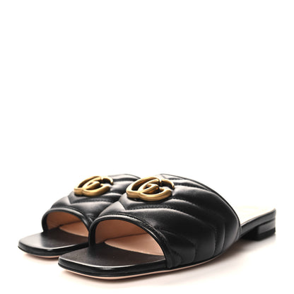 Gucci Nappa Matelasse GG Marmont Flat Slide Sandals 36.5 Black 3 of 9