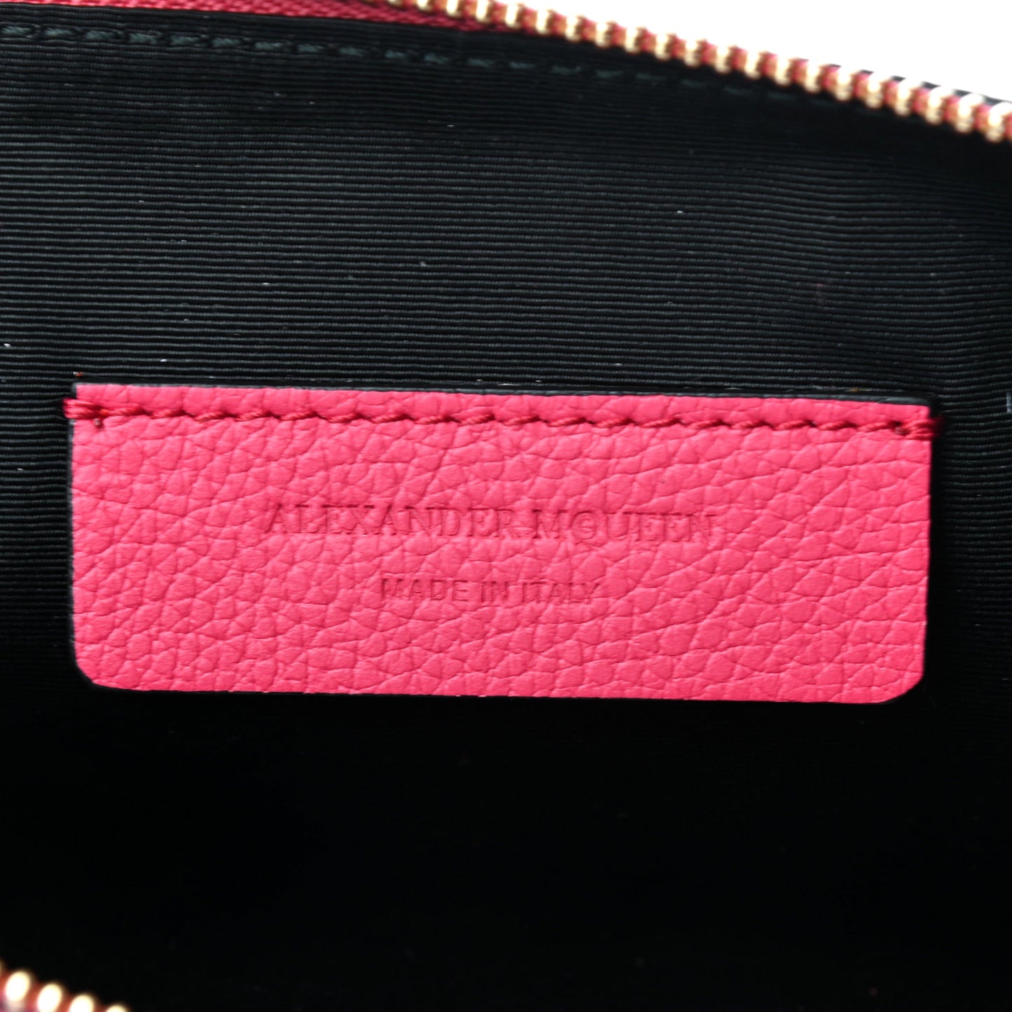 Calfskin Skull Zip Pouch Fuchsia