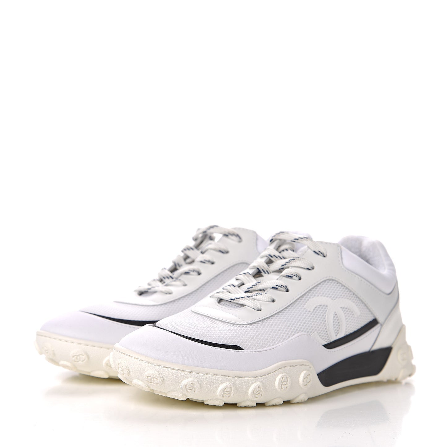 Calfskin Mesh Lycra Womens Logo Sneakers 39.5 White