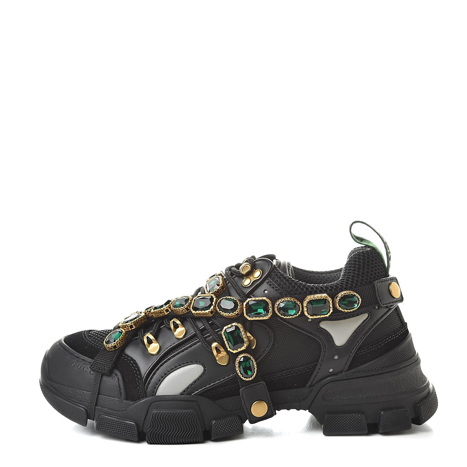 Gucci X SEGA Mesh Suede Calfskin Removable Crystals Mens Flashtrek Sneakers 7.5 Black Silver 1 of 9
