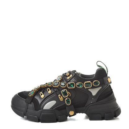 Gucci X SEGA Mesh Suede Calfskin Removable Crystals Mens Flashtrek Sneakers 7.5 Black Silver 1 of 9