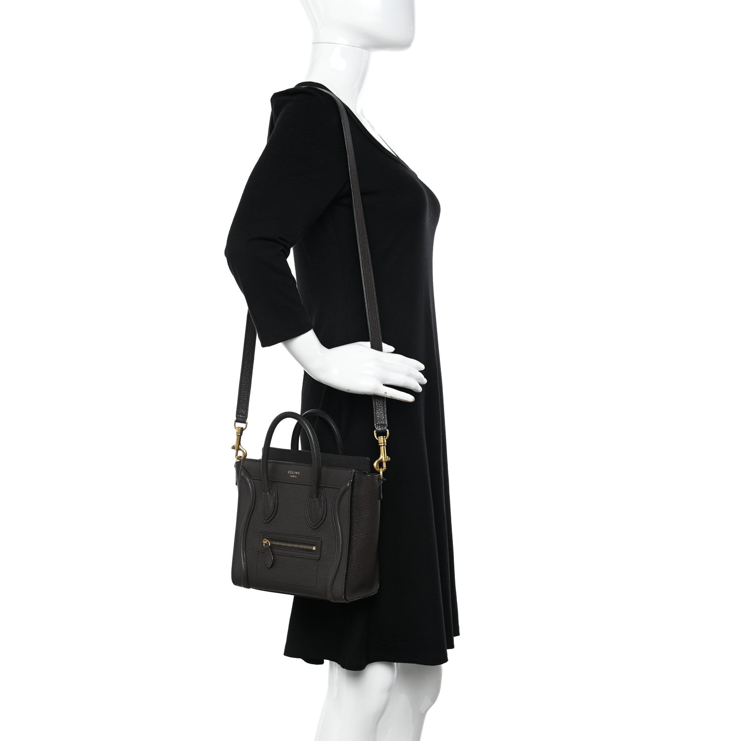Celine Drummed Calfskin Nano Luggage Brown 2 of 13