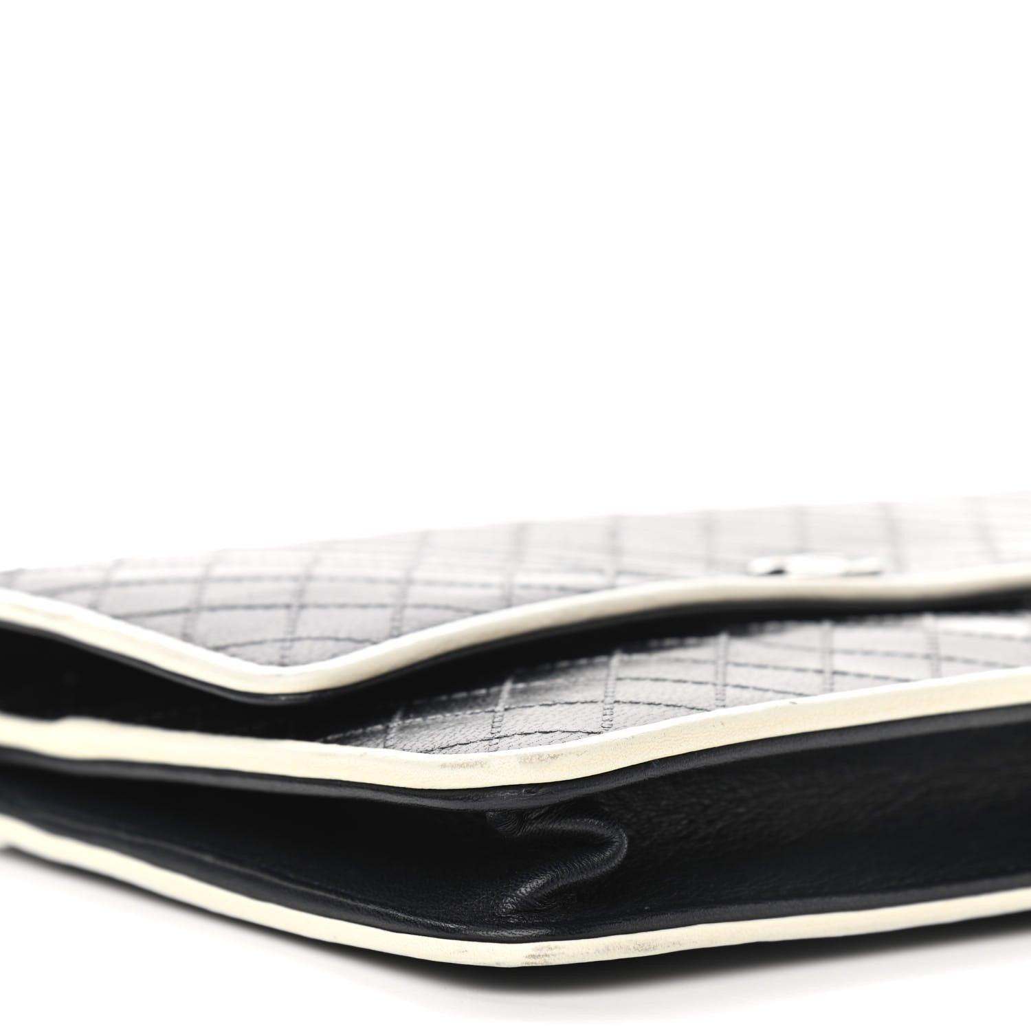 Chanel Grained Calfskin Diamond Stitched Wallet On Chain WOC Dark Navy White 10 of 14