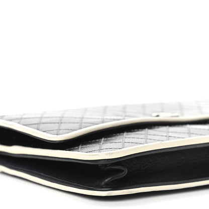 Chanel Grained Calfskin Diamond Stitched Wallet On Chain WOC Dark Navy White 10 of 14