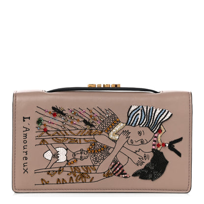 Christian Dior Lambskin Embroidered L'amoureux Tarot Pouch Clutch Vieux Rose 1 of 12