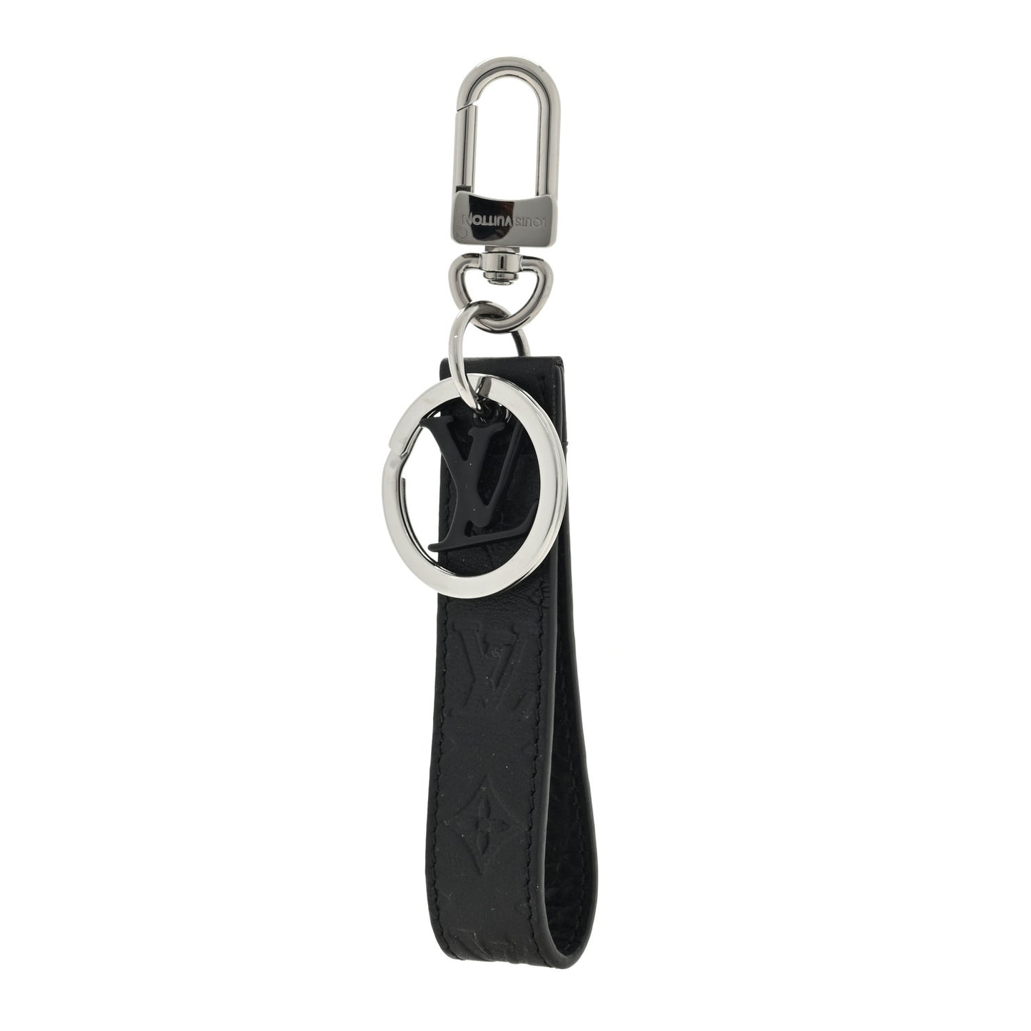 Calfskin LV Shape Dragonne Bag Charm Key Holder Black