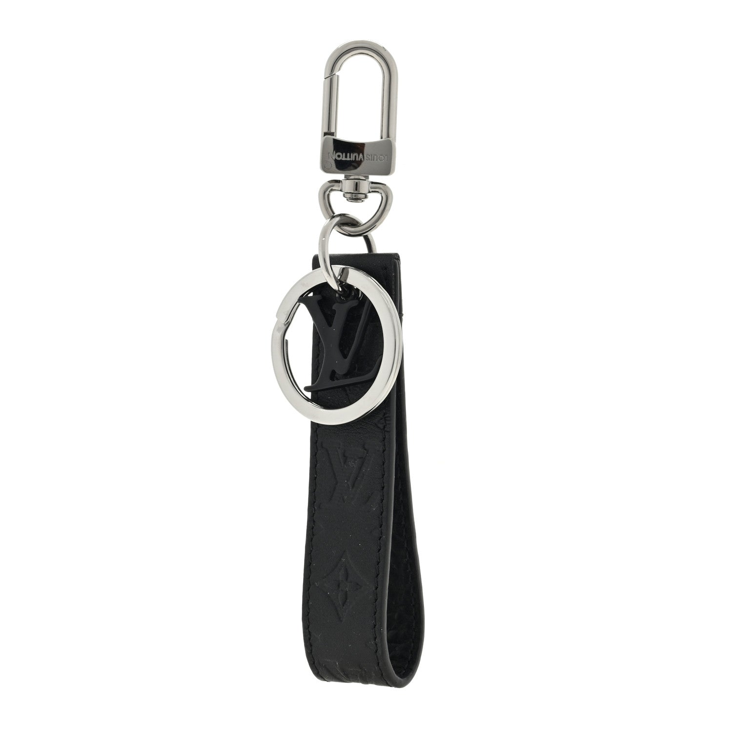 Louis Vuitton Calfskin LV Shape Dragonne Bag Charm Key Holder Black 1 of 3