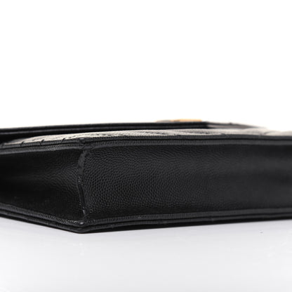 Saint Laurent Grain De Poudre Matelasse Chevron Monogram Envelope Chain Wallet Black 6 of 17