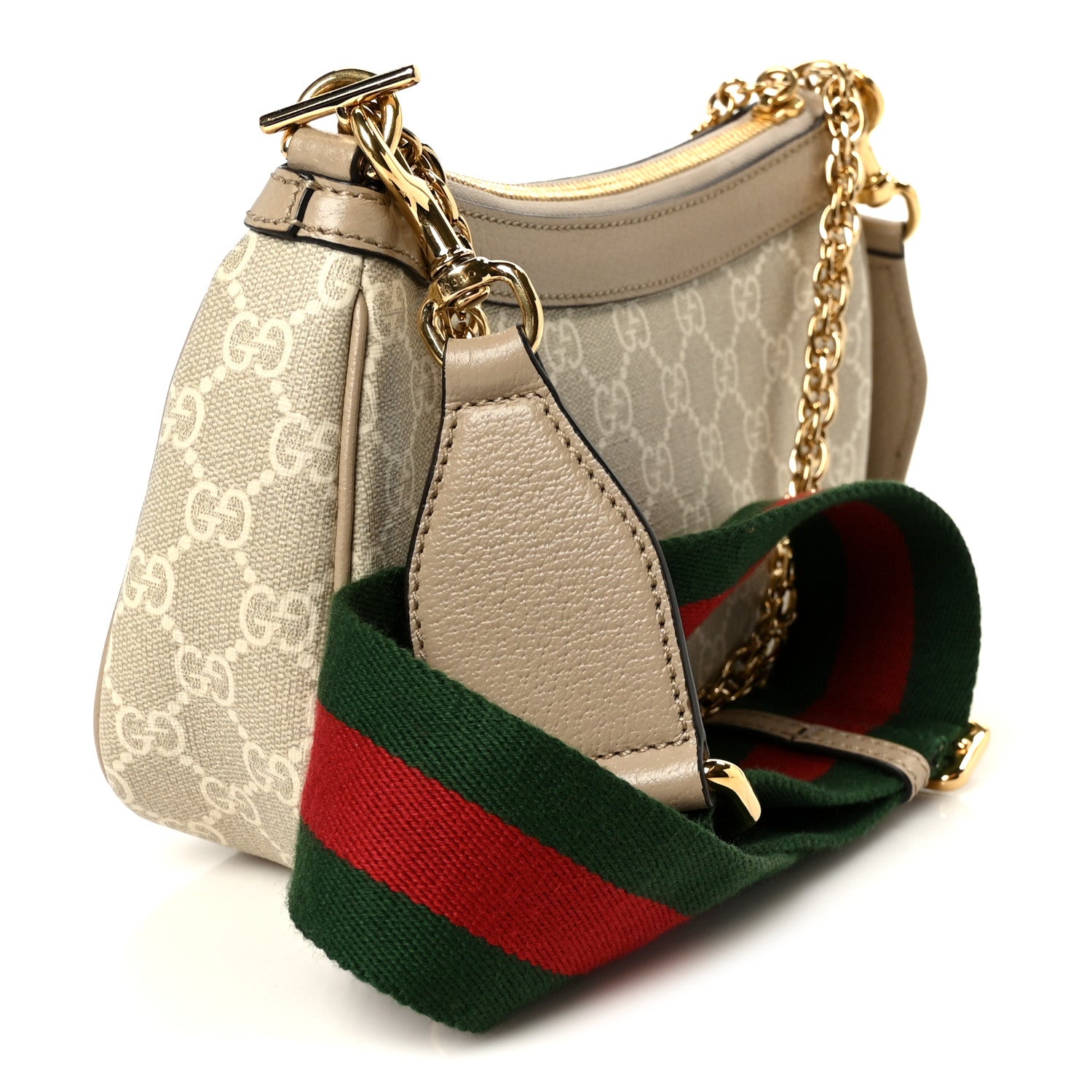 Gucci GG Supreme Monogram Textured Dollar Calfskin Web Small Ophidia GG Handbag Beige Mystic White Oatmeal 3 of 12