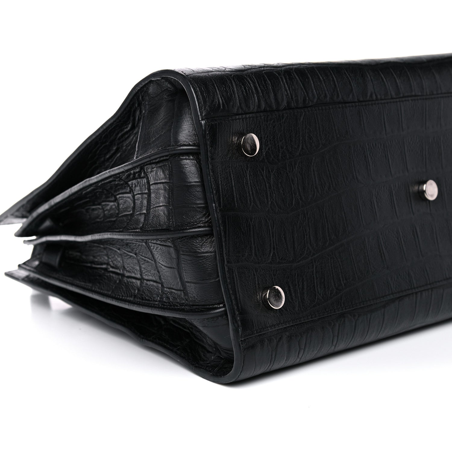 Saint Laurent Calfskin Crocodile Embossed Small Sac de Jour Black 7 of 15