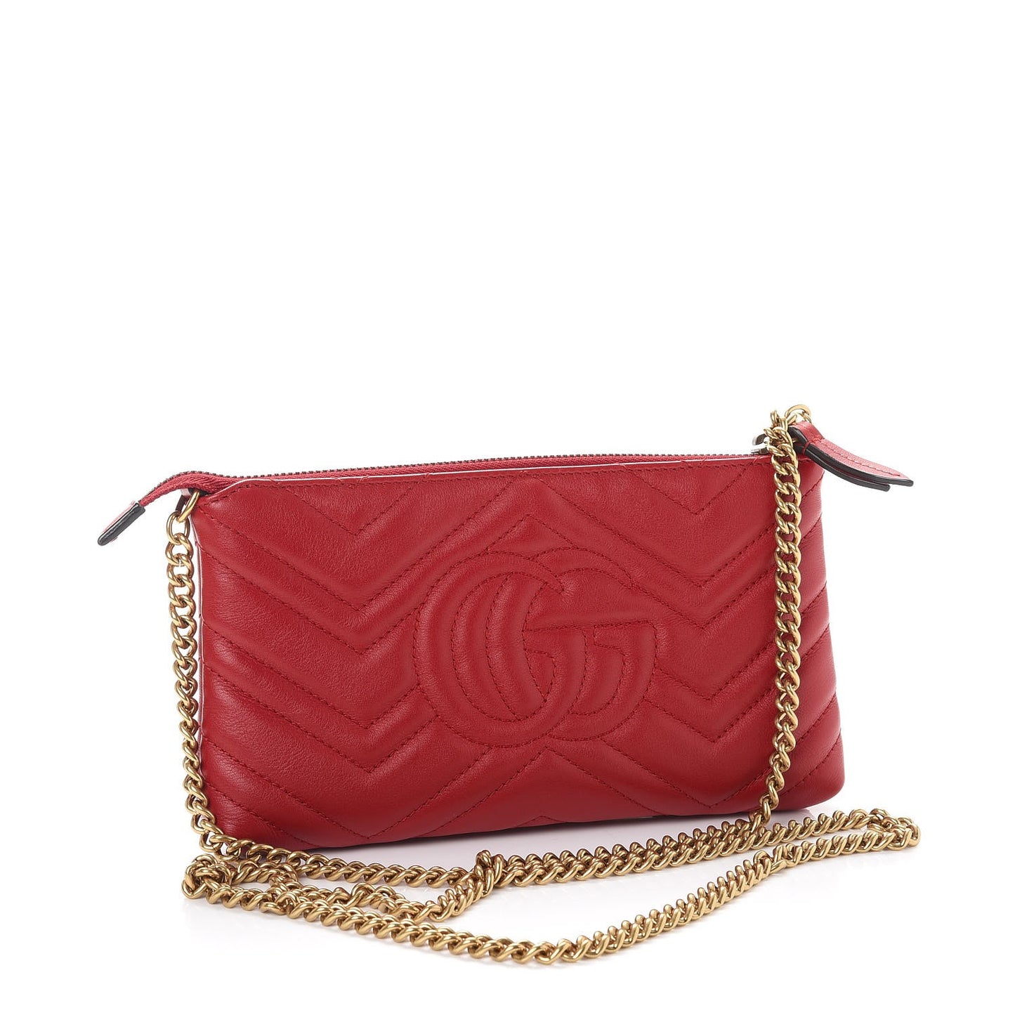 Calfskin Matelasse Mini GG Marmont Chain Bag Hibiscus Red
