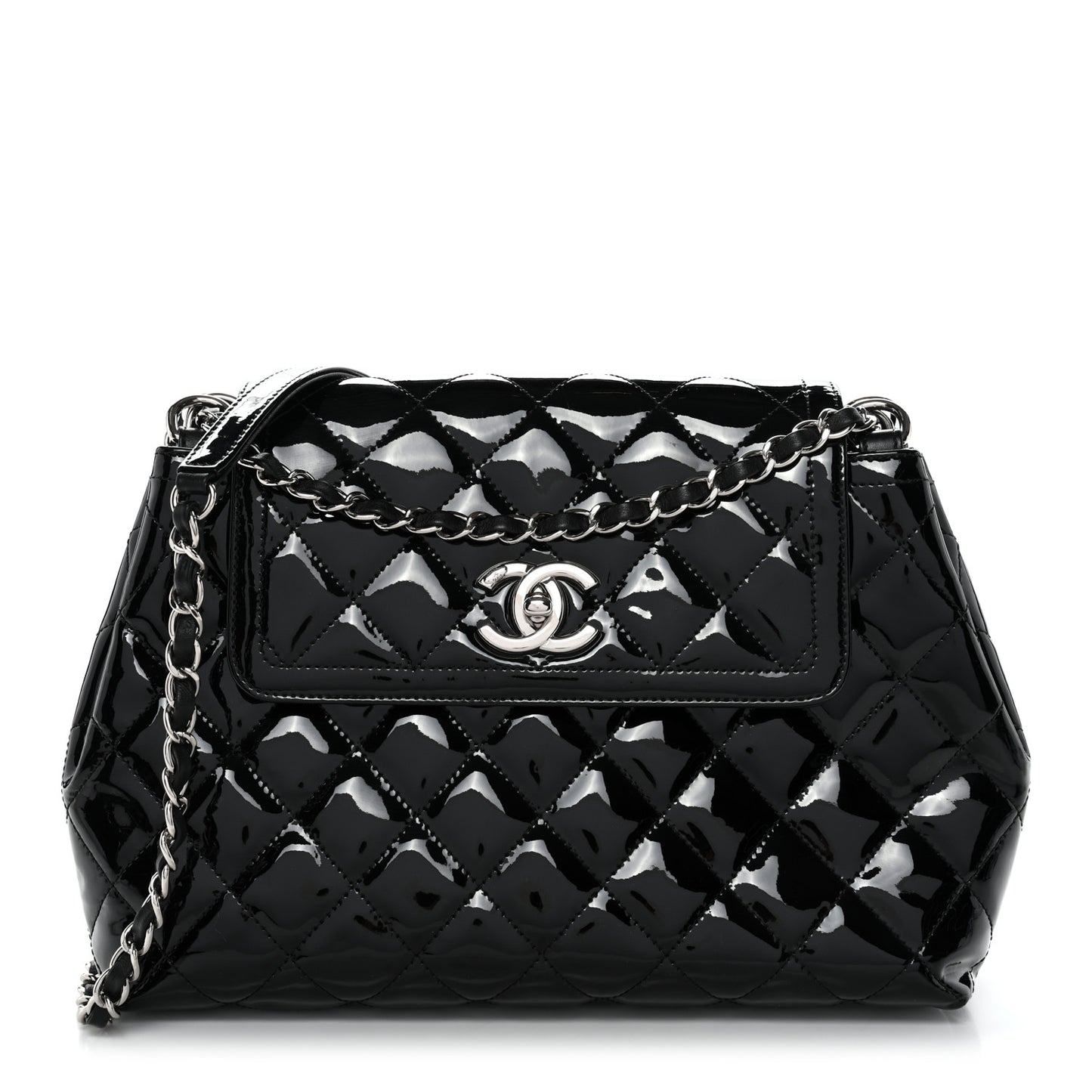 Patent Quilted Large Coco Shine Accordion Flap Black