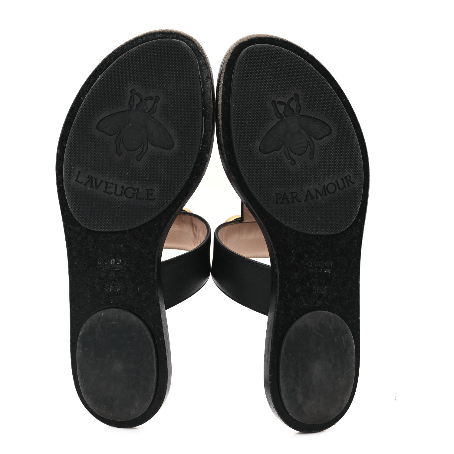 Gucci Calfskin GG Marmont Thong Sandals 36.5 Black 7 of 9
