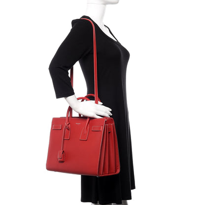 Saint Laurent Grained Calfskin Topstich Small Sac De Jour Red 2 of 11