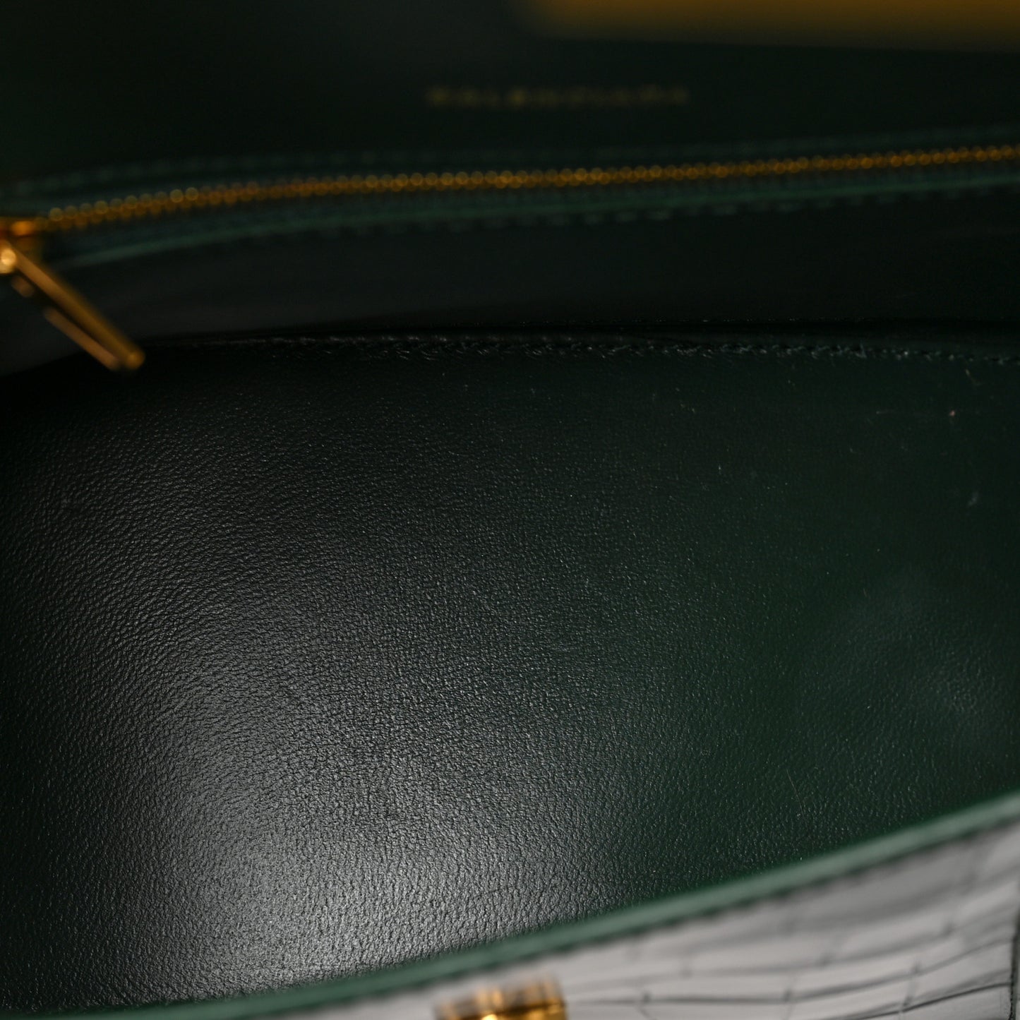 Shiny Calfskin Crocodile Embossed Small Hourglass Top Handle Bag Forest Green