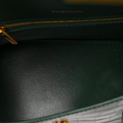 Balenciaga Shiny Calfskin Crocodile Embossed Small Hourglass Top Handle Bag Forest Green 5 of 9