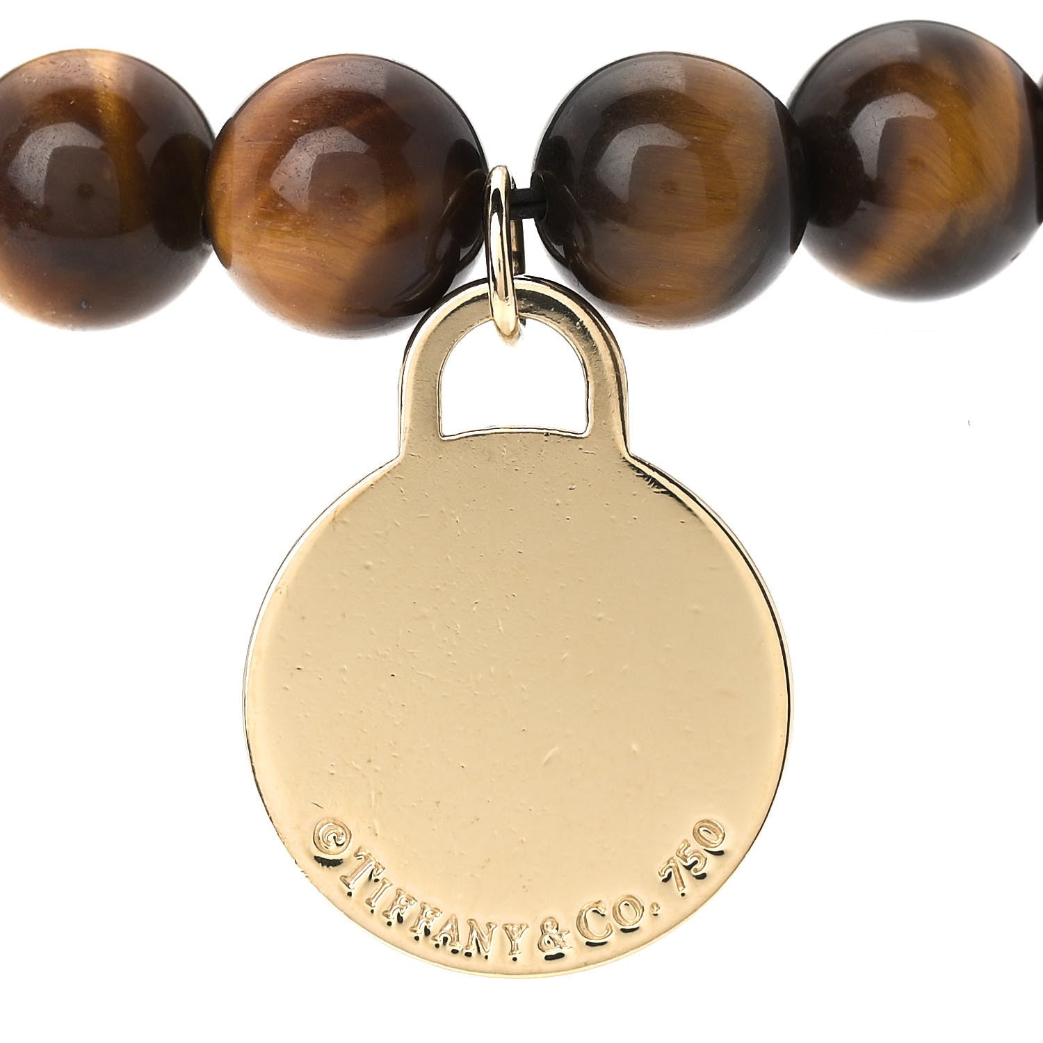 Tiffany 18K Yellow Gold 8mm Tiger's Eye Return to Tiffany Bead Bracelet 4 of 5