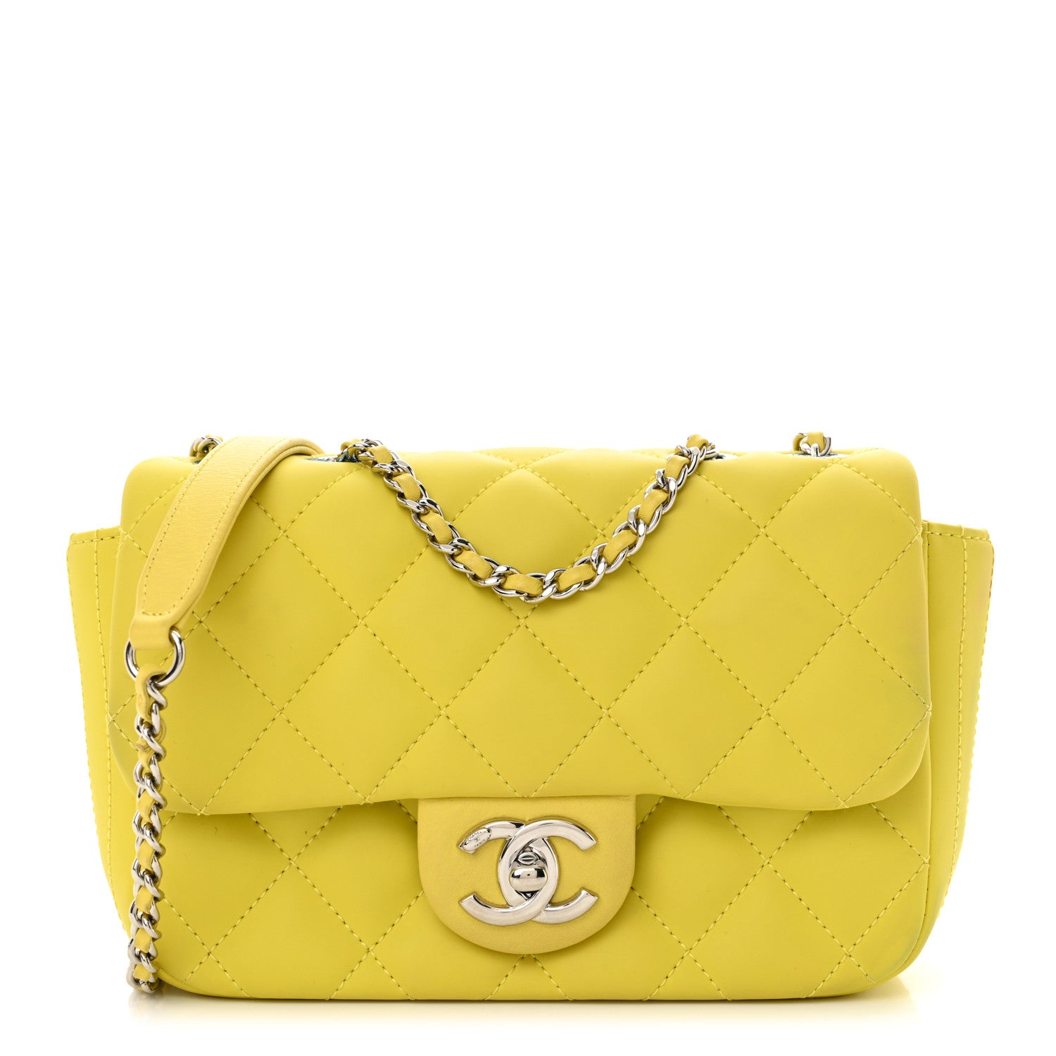 Chanel Rubber Quilted Lambskin Mini Square Coco Rain Flap Yellow 1 of 14