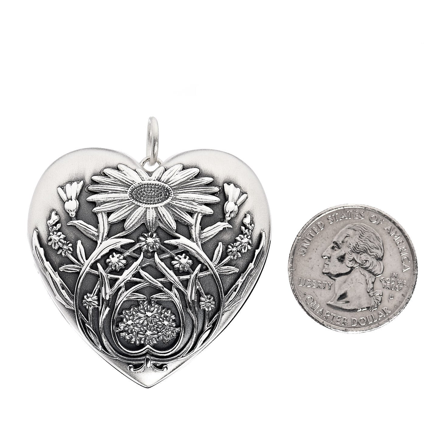 Sterling Silver Large Ziegfeld Daisy Heart Locket Pendant