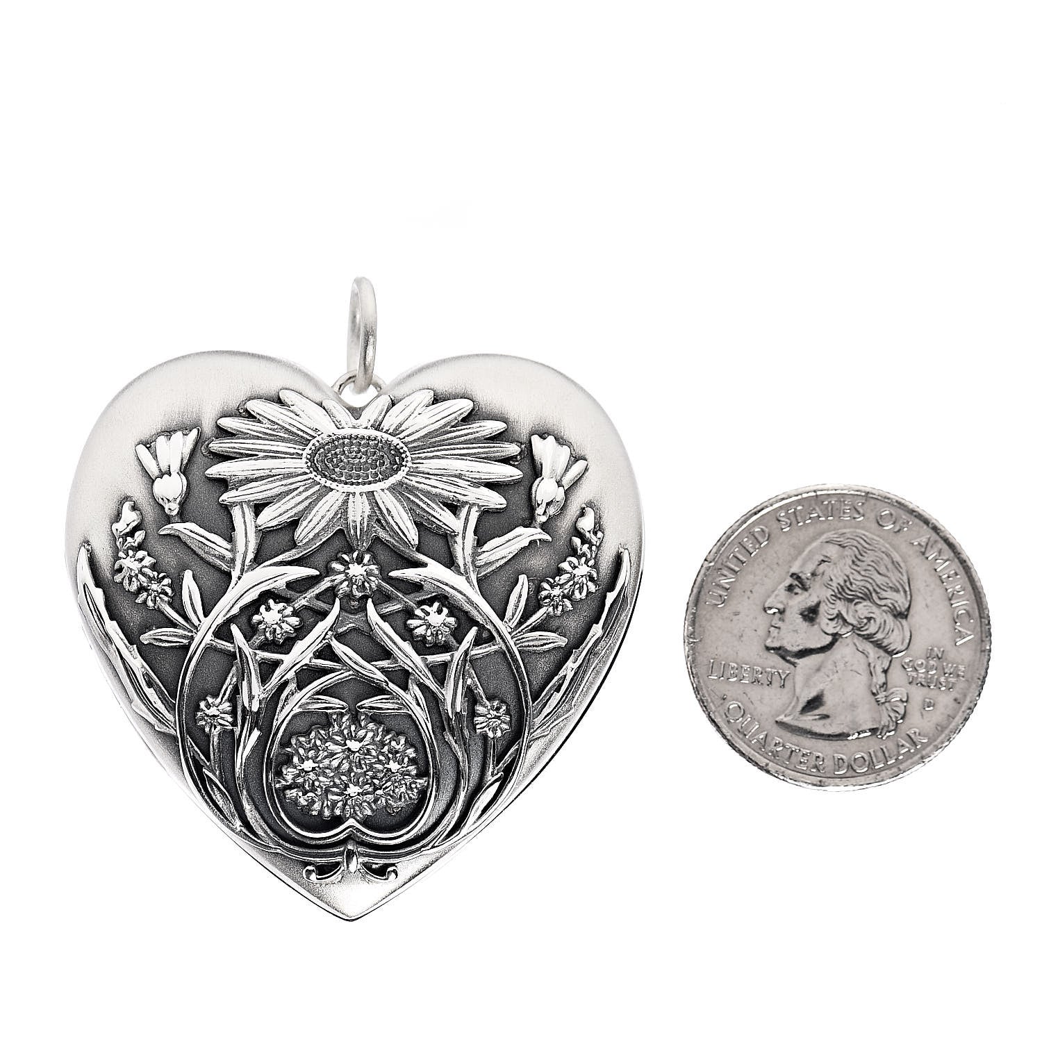 Tiffany Sterling Silver Large Ziegfeld Daisy Heart Locket Pendant 2 of 5
