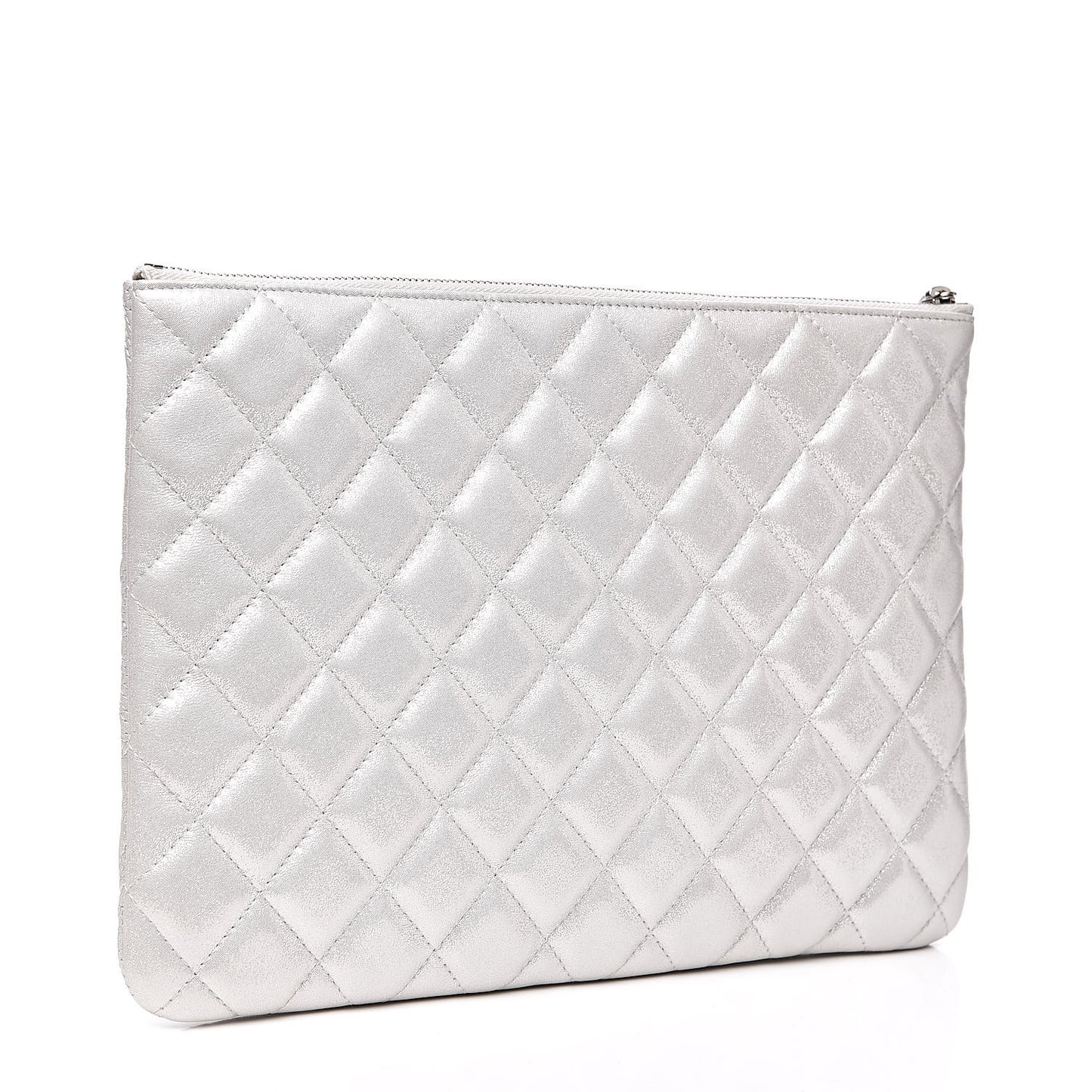 Metallic Lambskin Star Embossed Medium Cosmetic Pouch Light Silver
